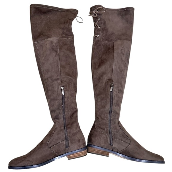 Vince Camuto Taupe Over the Knee Boots side zip back tie round toe size 10 - Picture 2 of 9